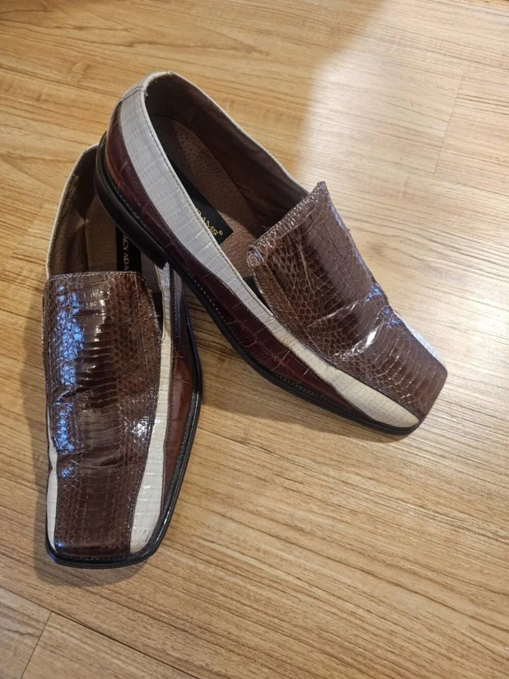 Stacey Adams Genuine Snake and Leather Shoes Two Toned Tan and Brown Mens 10.5